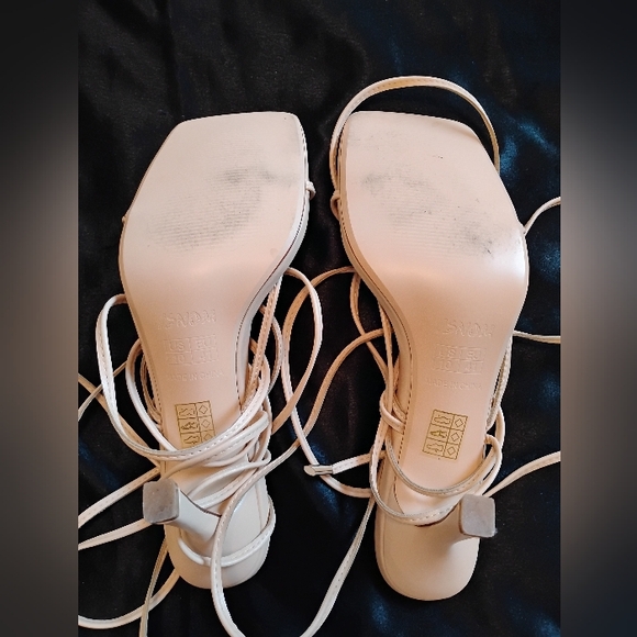 ISNOM Lace Up Heels Sandals Women. Open Toe Thong Strappy Heels tan size 10 - Picture 4 of 6